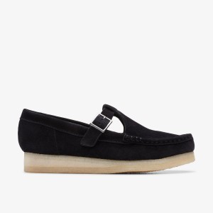 Clarks Wallabee T-Bar Black Suede Black | KB4028631