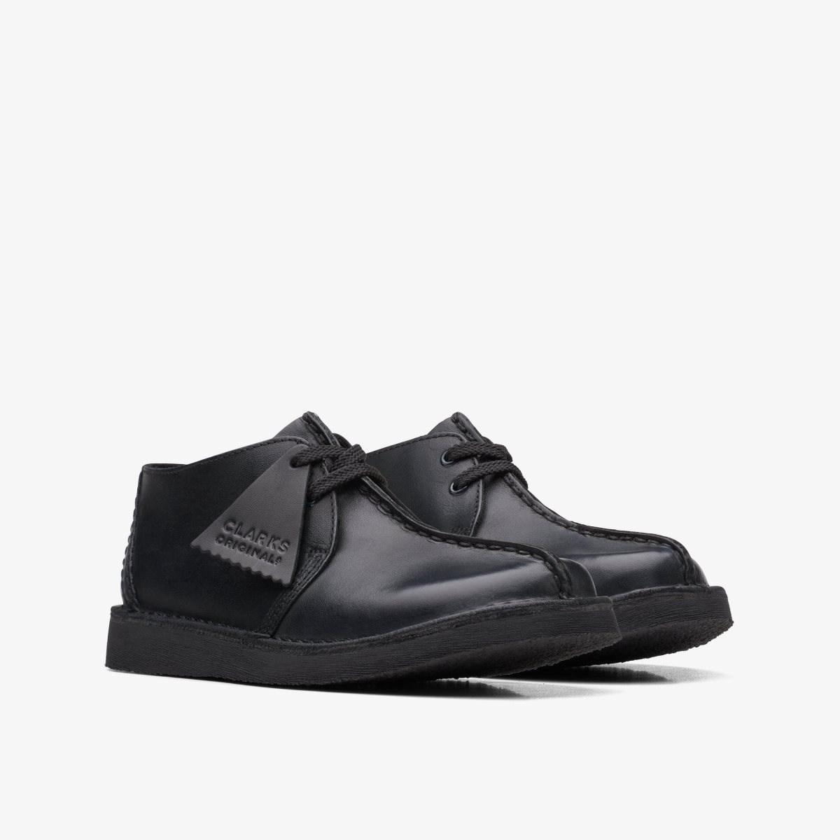 Clarks Desert Trek Older Black Leather Black | HY6795213