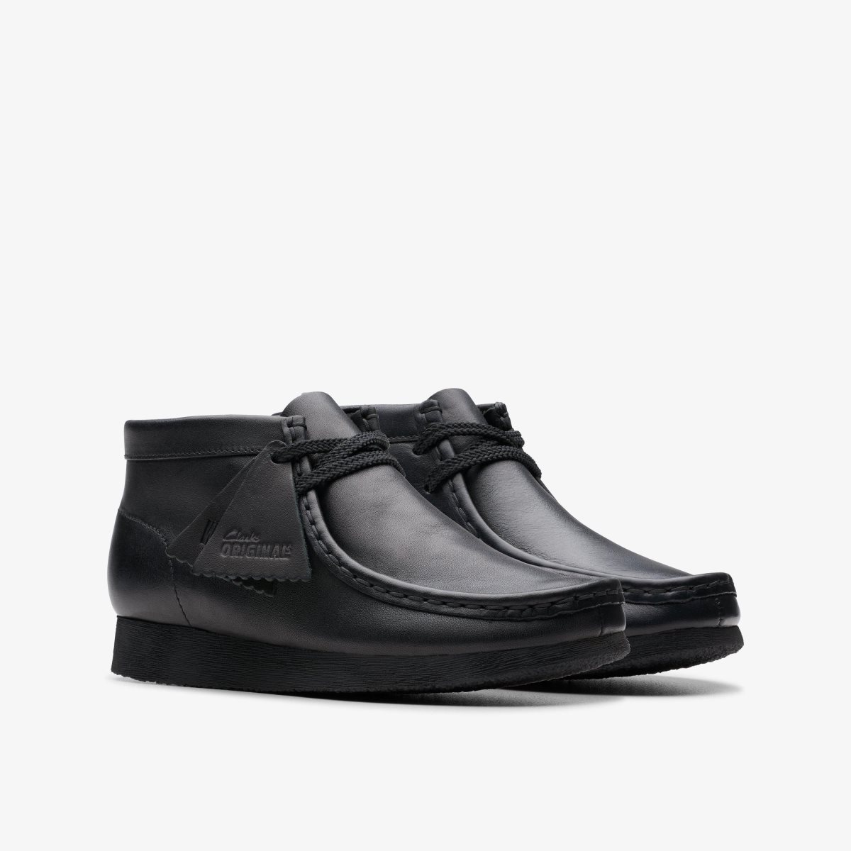 Clarks Wallabee Boot Older Black Leather Black | IM6378142